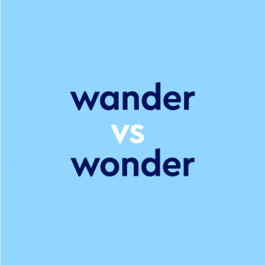 dark blue text "wander vs wonder" blue background