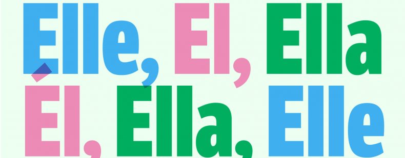 pronouns; blue, pink, green