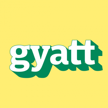 gyatt text with green shadow; yellow background