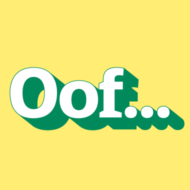 yellow background with text "Oof..." white and green