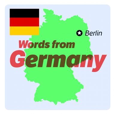 map germany, red text "words from Germany"