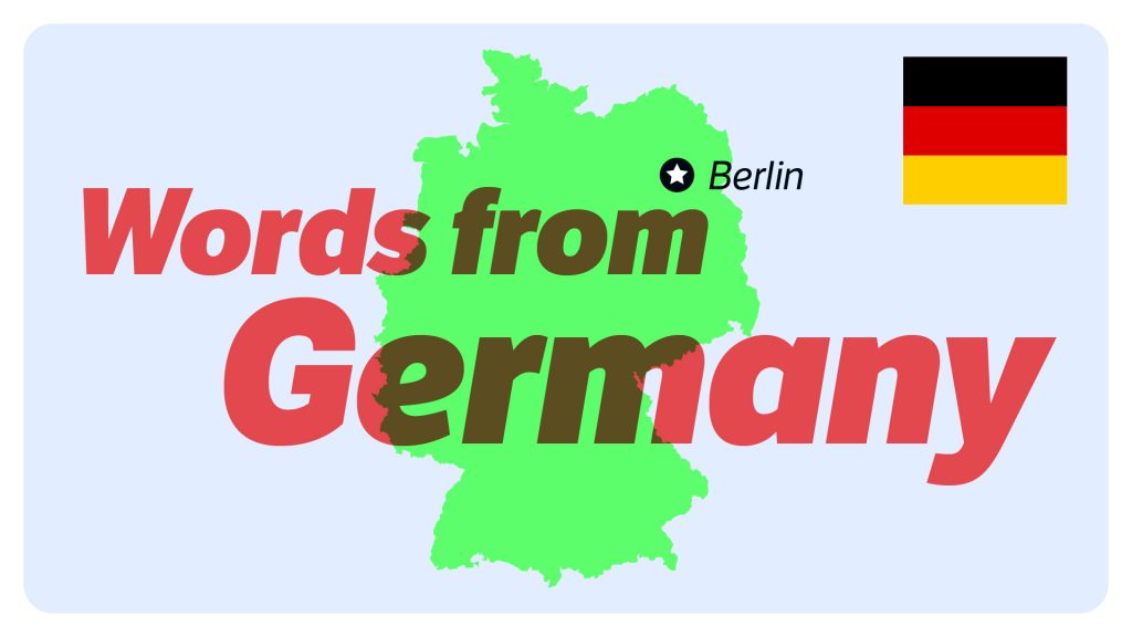 map germany, red text "words from Germany"