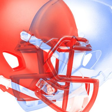 American football helmet; red and blue