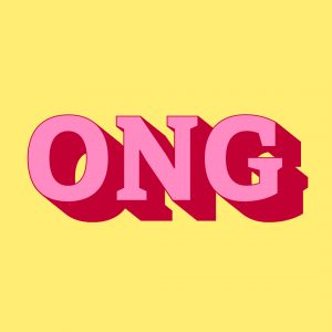 pink text ONG yellow background