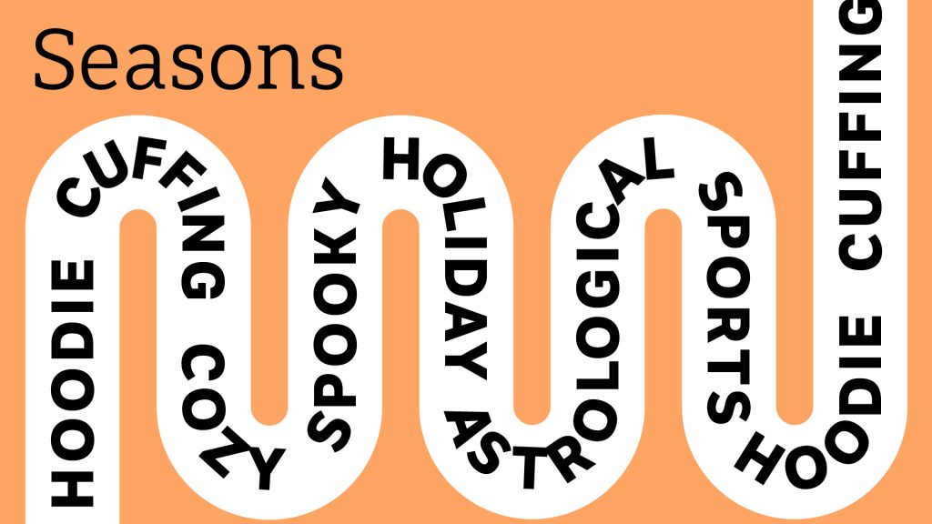 seasons, terms, orange on white