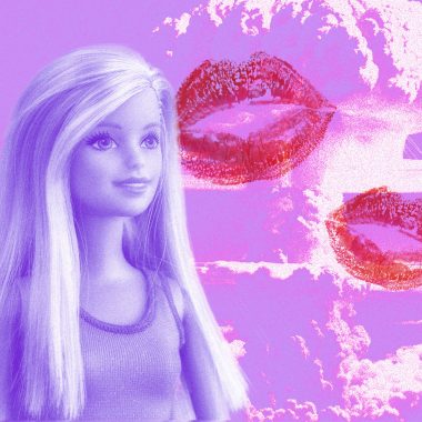 barbie, lipstick kisses, explosion; purple