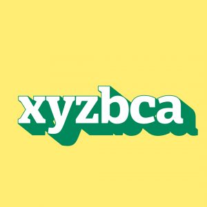 xyzbca green pop-out text on yellow background