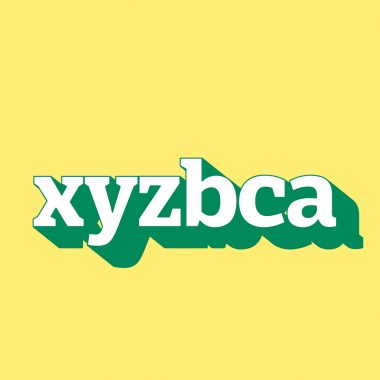 xyzbca green pop-out text on yellow background
