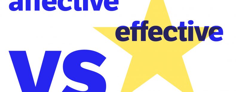 blue text affective vs effective with a yellow star background