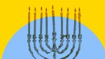 menorah; blue yellow background