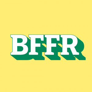 green. white text BFFR yellow background