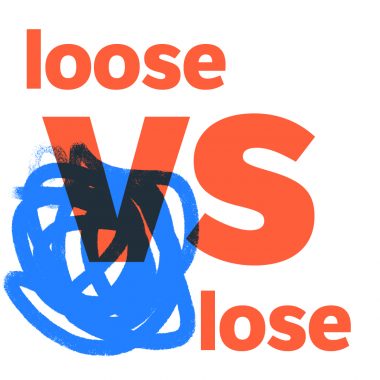 red text "loose vs lose" blue doodle