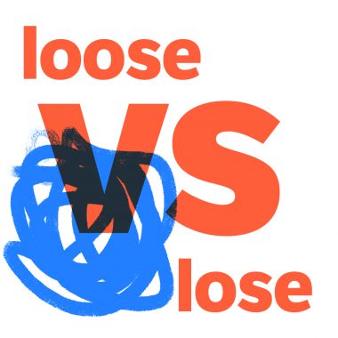 red text "loose vs lose" blue doodle