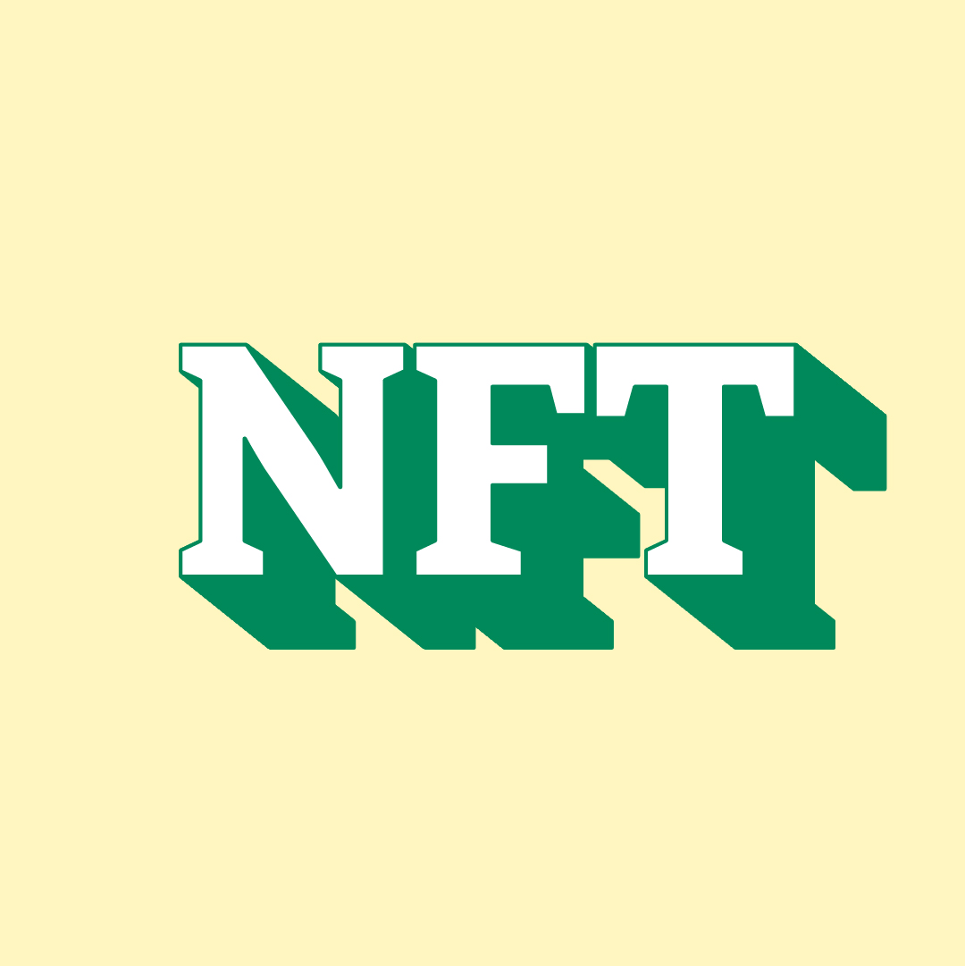 NFT green white text on yellow background