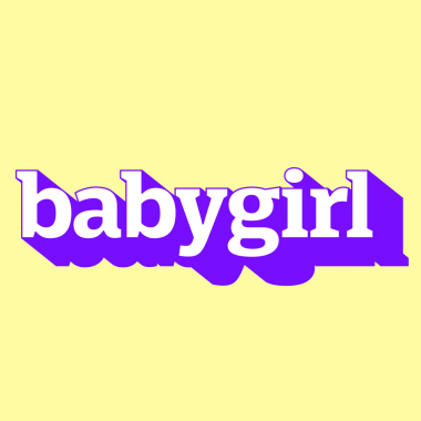 purple white text baby girl or yellow background