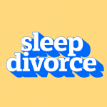 sleep divorce white/blue text yellow background